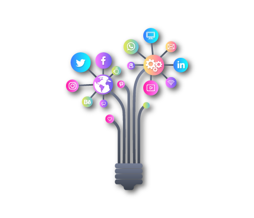 Ilustracija digitalnog marketinga sa ikonama društvenih mreža i analitike